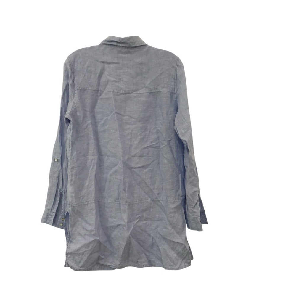 Tahari Size Small 100% Linen Blue Button Up Shirt Tunic Top Lagenlook Long Blou - Picture 2 of 4